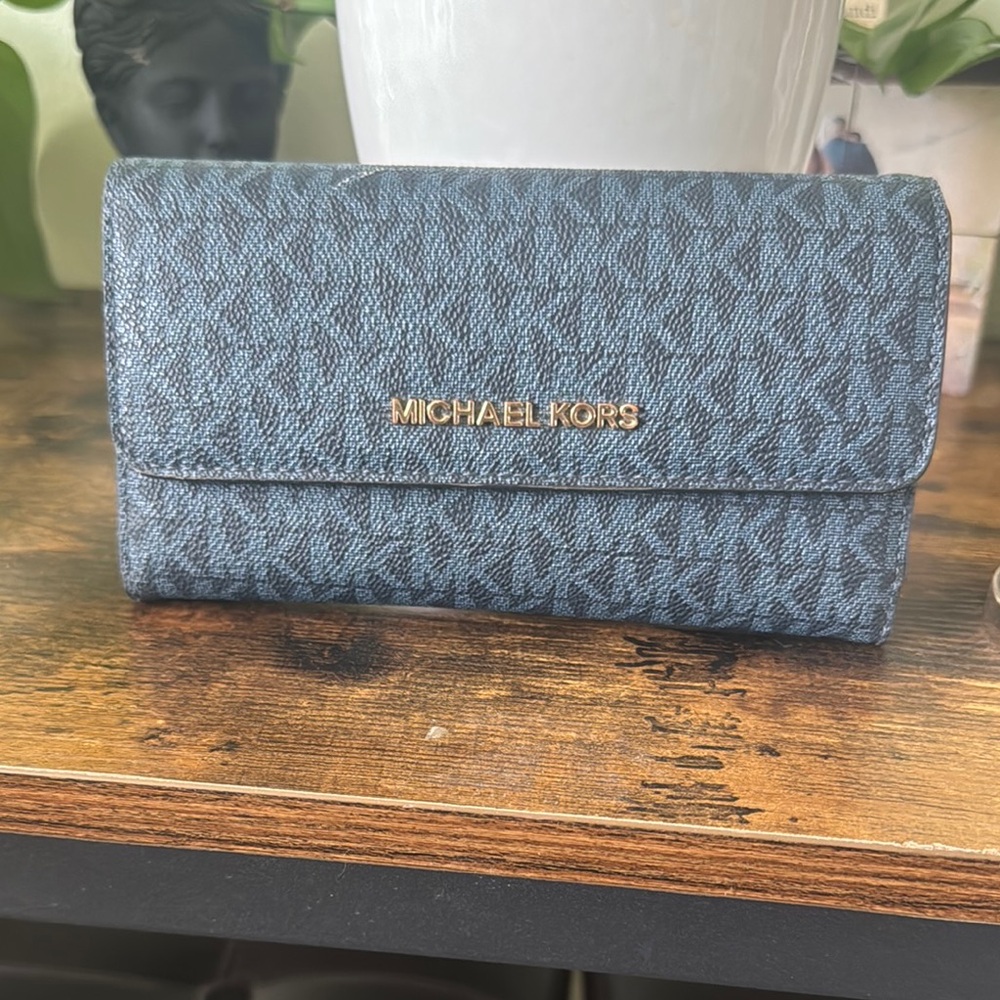 Michael Kors Blue Wallet with Signature MK Logo